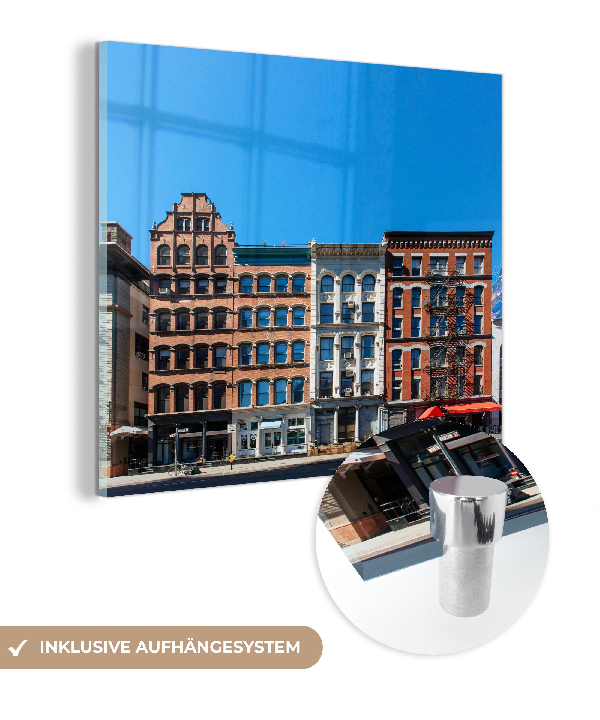 Ein Glasbilder - der Wanddekoration - MuchoWow Glas Acrylglasbild - Stadt, auf Tribeca-Viertel in Wandbild (1 St), Foto Glas Bilder auf