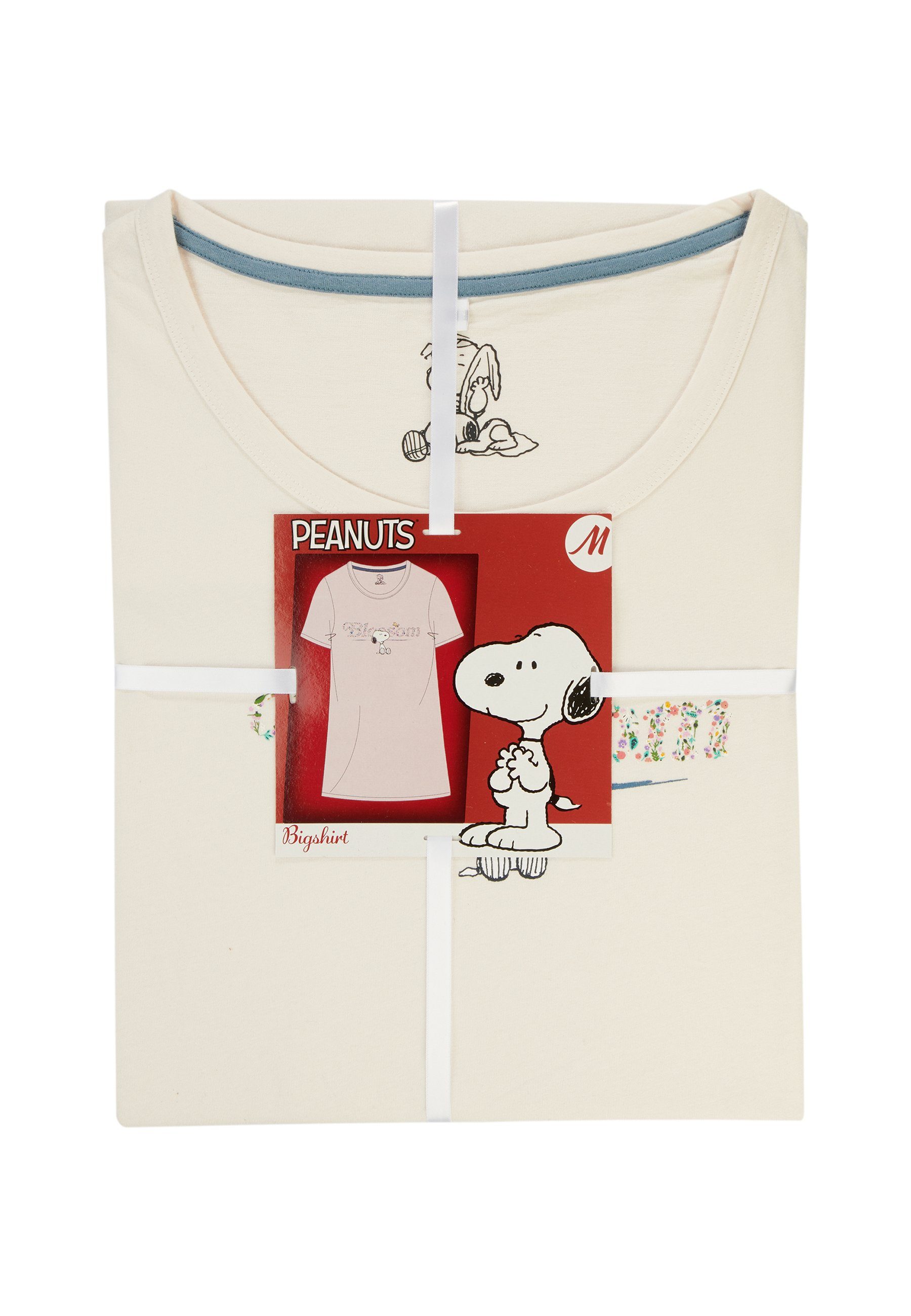 ONOMATO! Nachthemd Peanuts Schlafshirt Sommer Weiß Damen Nachtwäsche Nacht-Kleid Snoopy