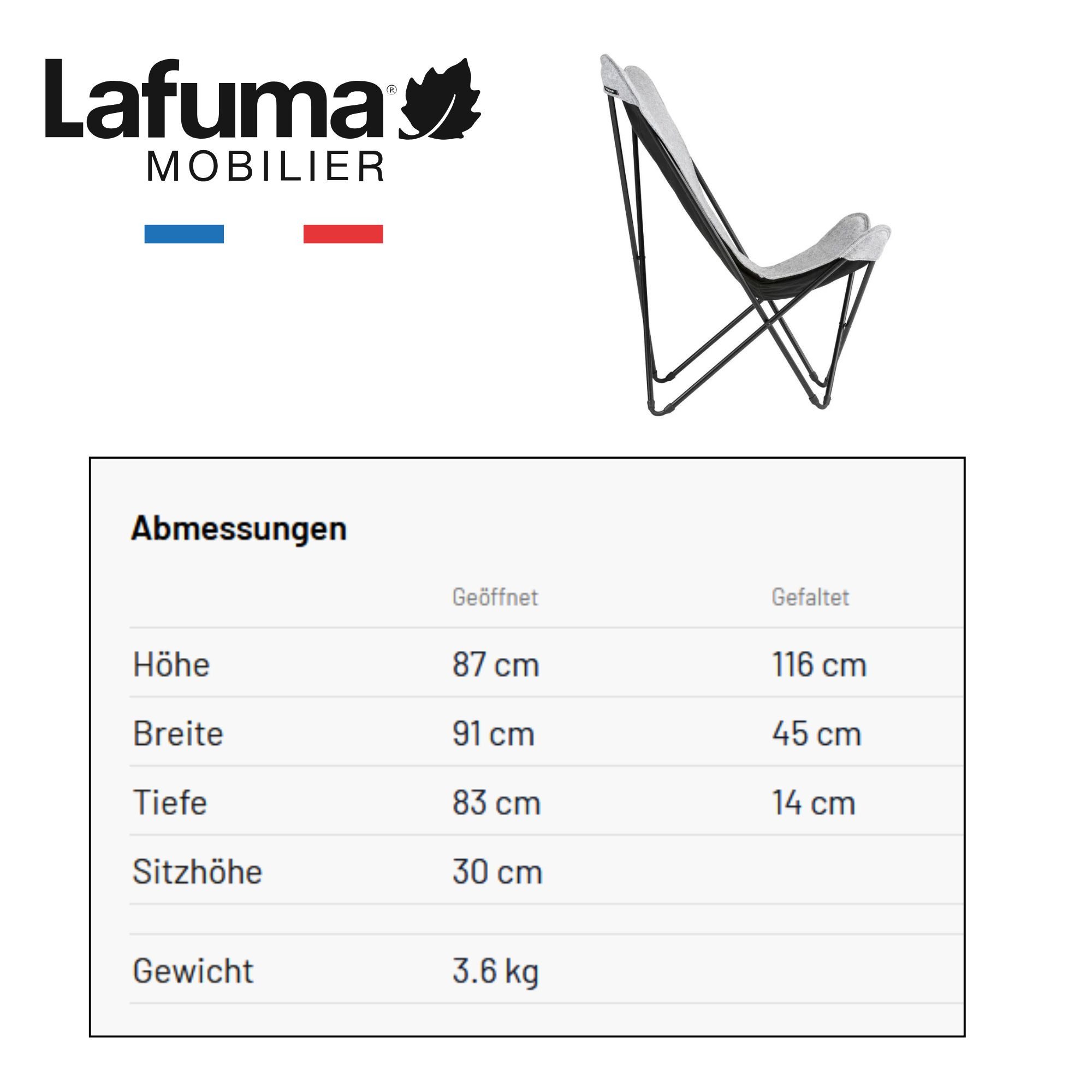 Lafuma Relaxsessel Lafuma Butterfly Sessel Sphinx Soft Hellgrau Lightgrey
