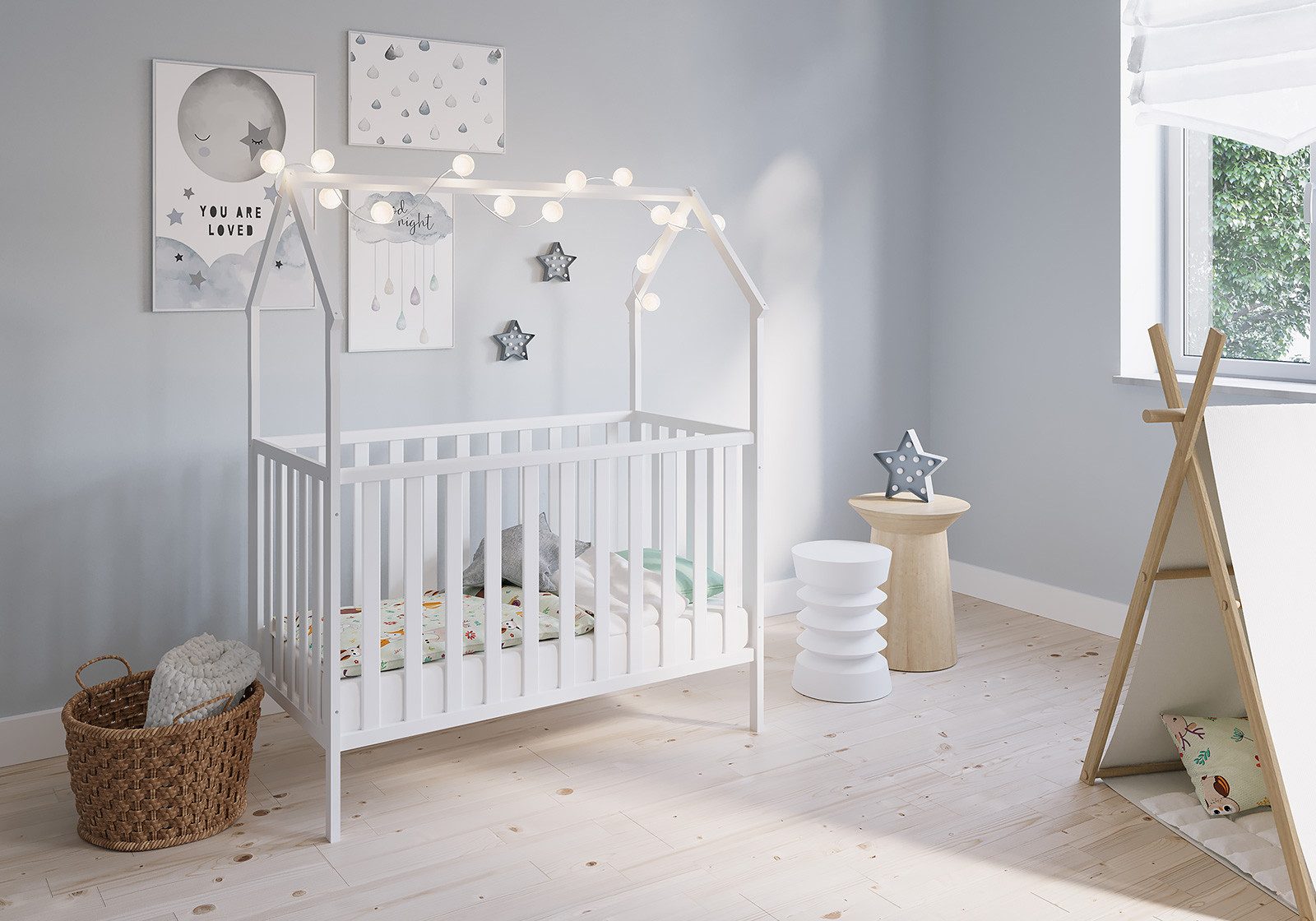 Kinderbett Hausbett Schlafmütze 120x60, weiß lackiert