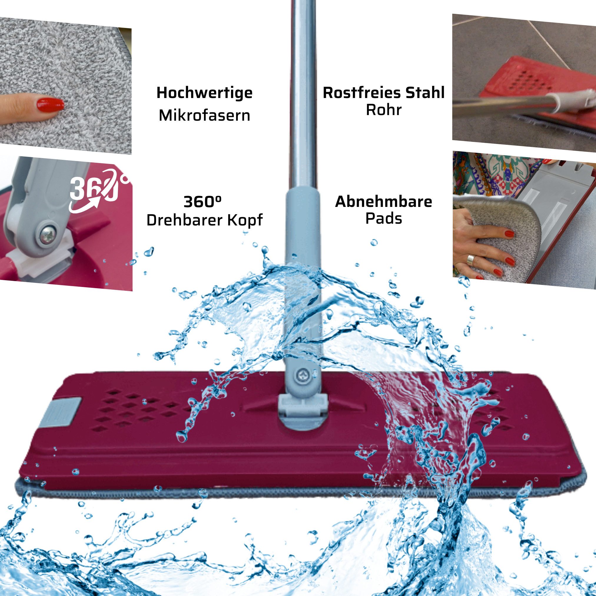 Venteo Wischmopp Balai Clean & Dry Mop Bodenwischer-Set, (Spar-Set), selbstreinigendes Wischsystem, Doppelkammereimer, 2,7 Liter