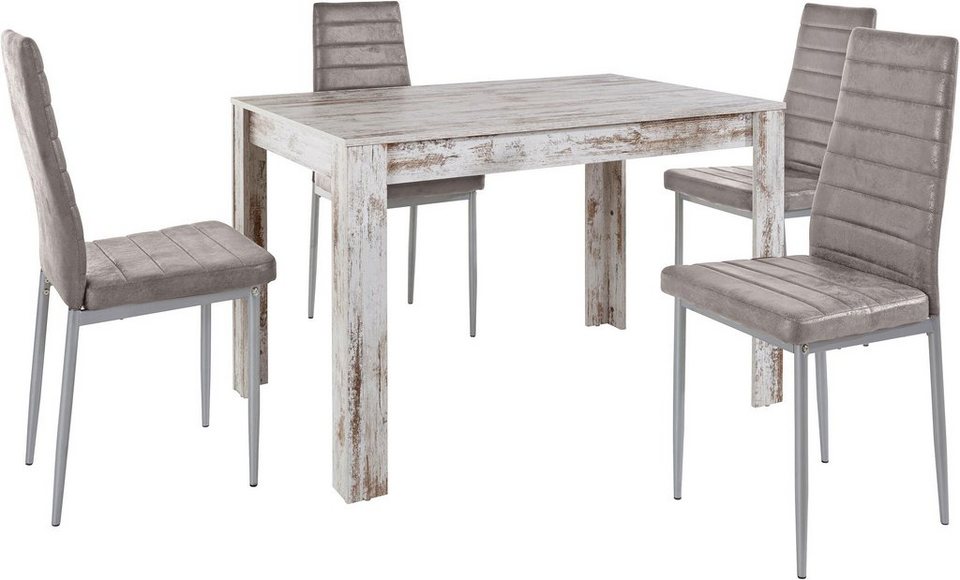 INOSIGN Essgruppe, (Set, 5-tlg), Bestehend aus 1 Tisch (Breite 120 cm) und  4 Stühlen