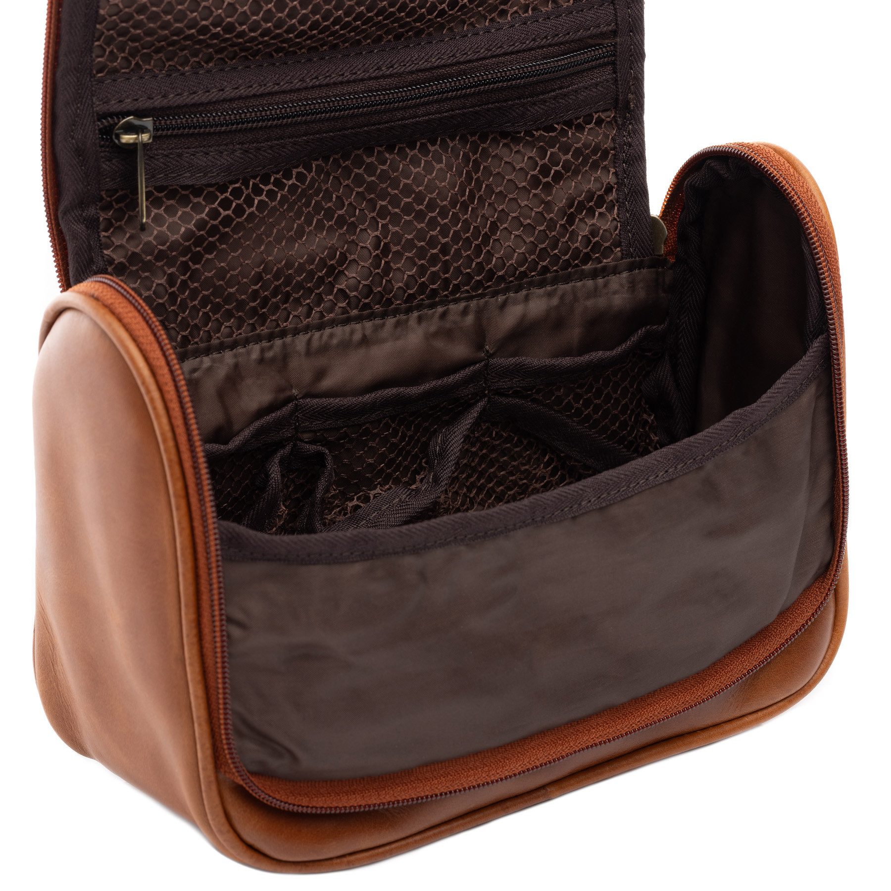 SID & VAIN Kulturbeutel echt Leder Kulturtasche zum Aufhängen braun Dexter, Waschbeutel Echtleder für Damen & Herren, Kosmetiktasche hellbraun