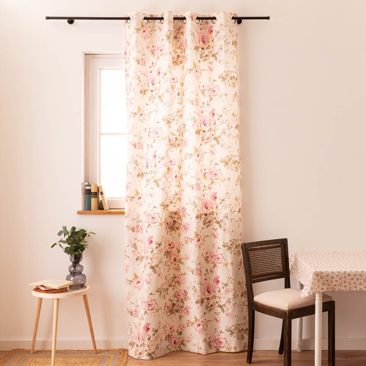 SCHÖNER LEBEN. Vorhang Vorhang Ösen Classic Painted Rose ecru 245cm von SCHÖNER LEBEN., Ösen, blickdicht, Baumwolle