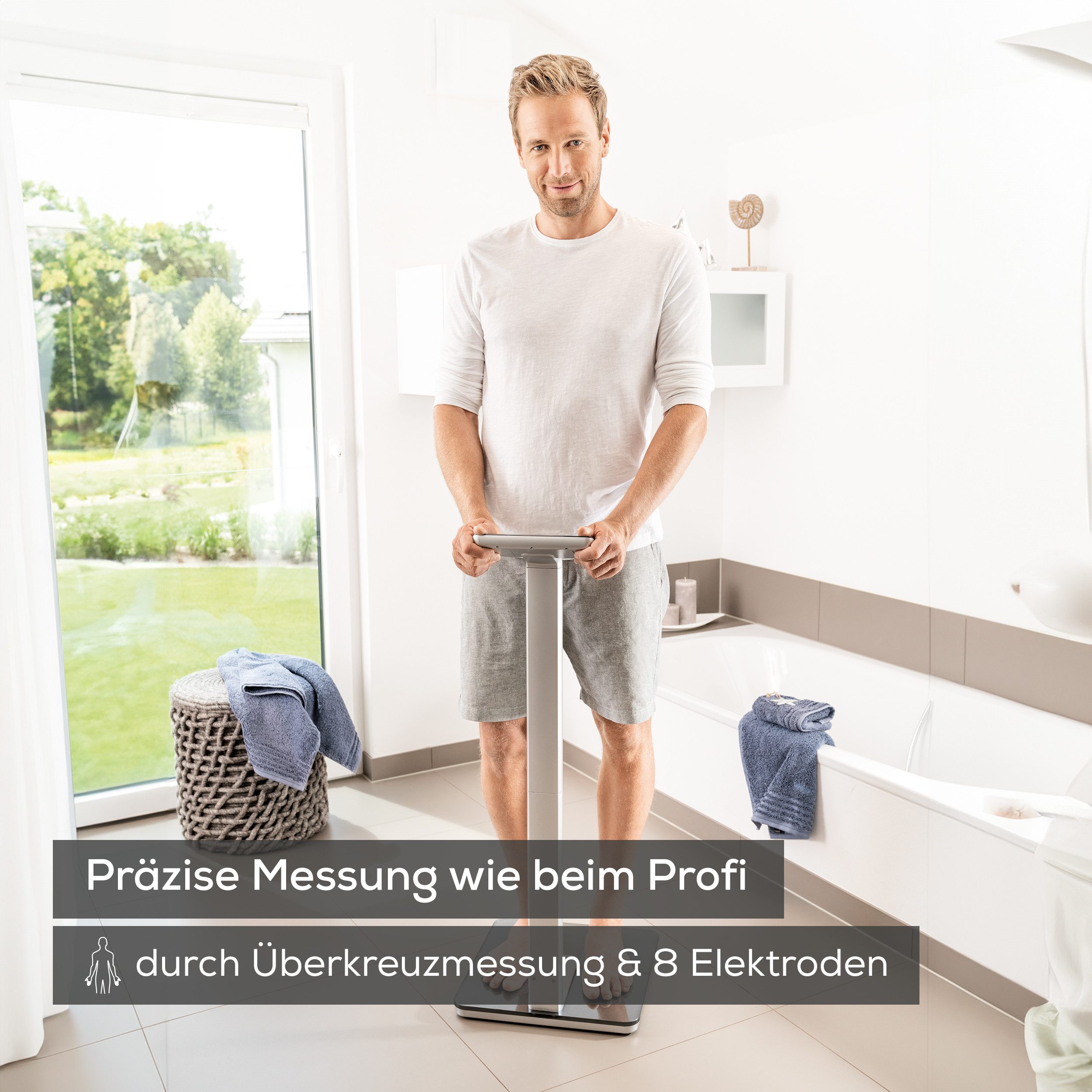 BEURER Körper-Analyse-Waage BF 1000 zur Überkreuzmessung mit 8 Elektroden zur Ganzkörperanalyse, Messung von Viszeralfett, Körperfett, Muskelanteil, Knochenmasse etc.