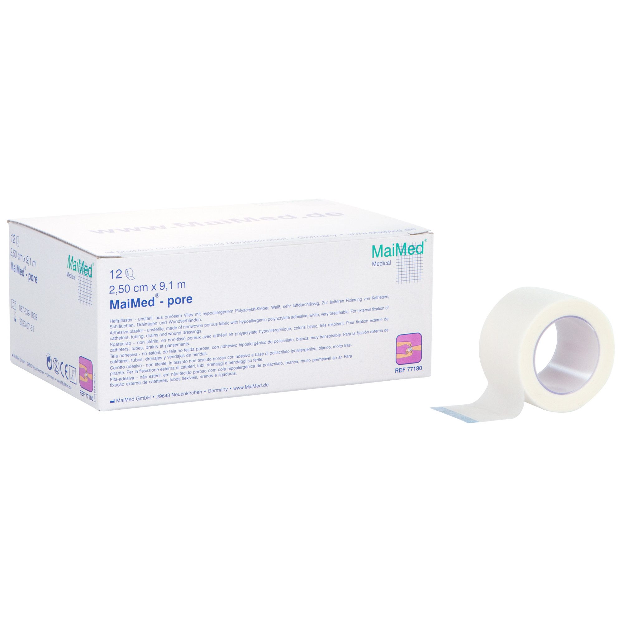MaiMed Wundpflaster MaiMed® – pore Fixierpflaster 2,50 cm x 9,1 m Packung zu 12 Rollen