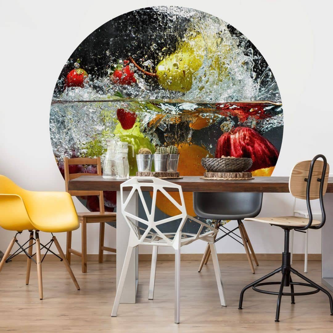 K&L Wall Art Fototapete Erfrischendes Obst, Vliestapete, rund, gesunde Affirmationen, Früchte Tapete