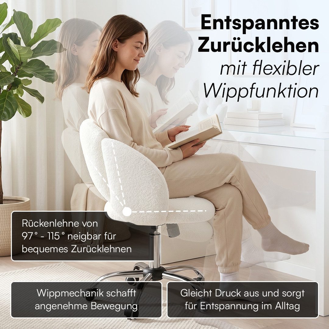 Bellamio Drehstuhl Meli Wolkenstuhl (weiß, Bürostuhl höhenverstellbar & drehbar), bis 140 kg, Schmink- & Schreibtischstuhl mit verstellbarer Rückenlehne – Bild 3 von 5