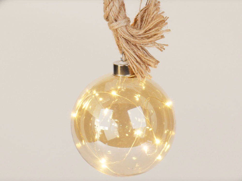 Home & styling collection Weihnachtsbaumkugel Weihnachtskugel LED mit Schnürchen, Ø 12 cm, beige