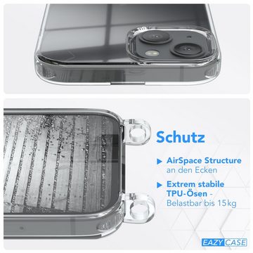 EAZY CASE Handykette 2in1 Metallkette für Apple iPhone 13 6,1 Zoll, Handykordel Kette zum Umhängen Cross Bag Schutzhülle Anthrazit Grau