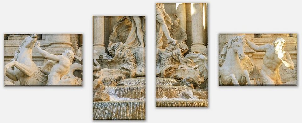 wandmotiv24 Mehrteilige Bilder Trevi-Brunnen in Rom, Bauwerke (Set, 4 St),  Wandbild, Wanddeko, Leinwandbilder in versch. Größen