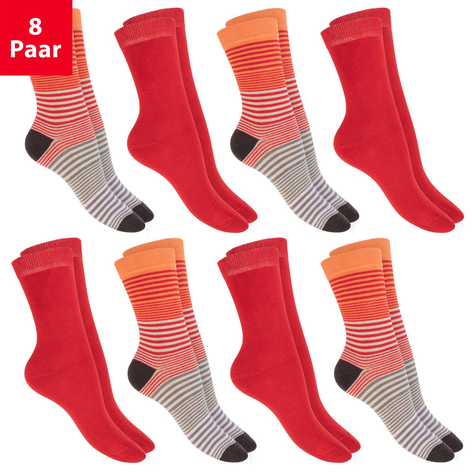 celodoro Basicsocken Damen Socken (8 Paar) mit Ringel-/Blockstreifen & Komfortbund
