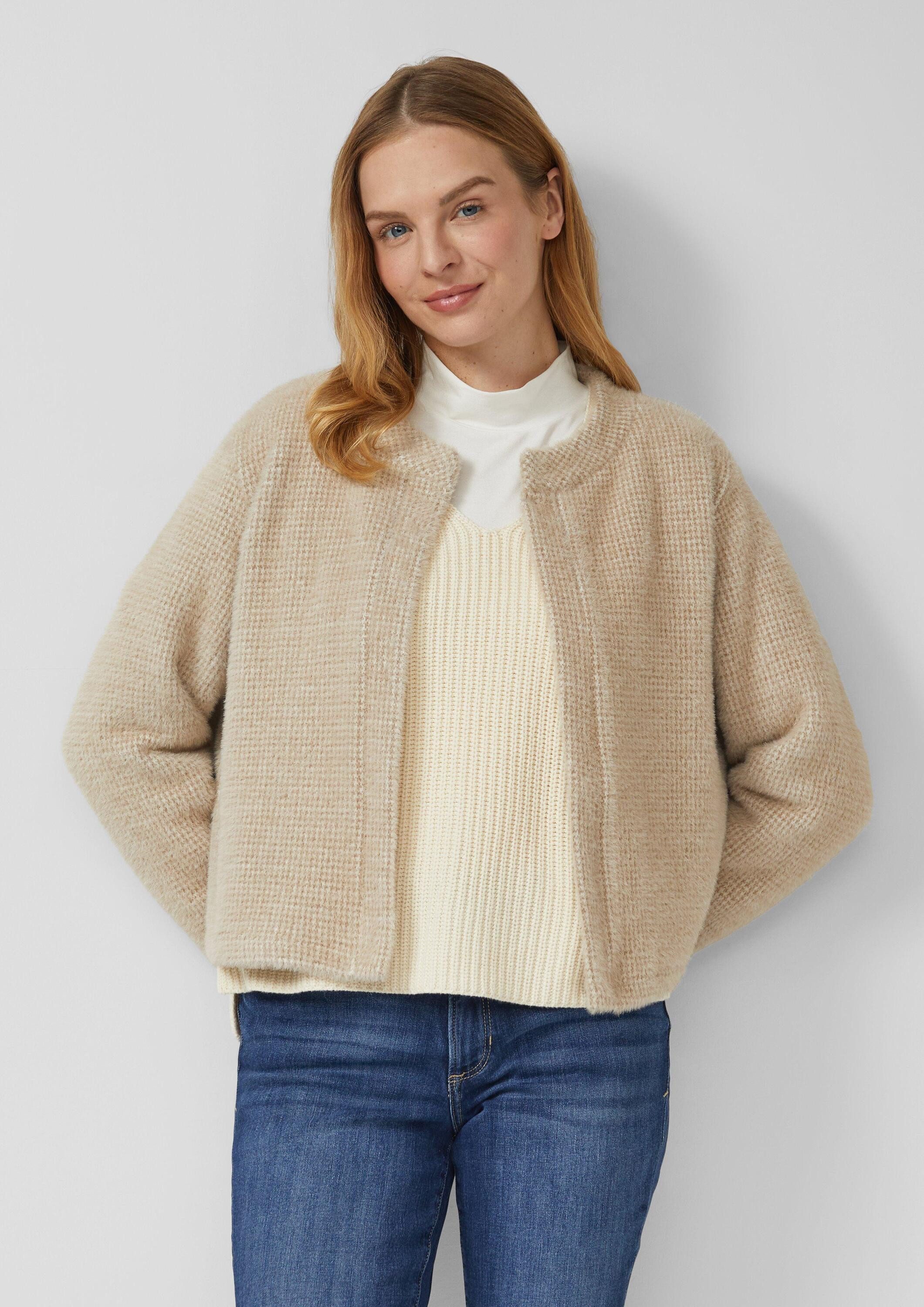 s.Oliver Sweatjacke Sweatshirt Jacke Flauschige Sweatshirt-Jacke mit Muster