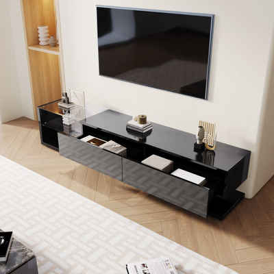 REDOM Lowboard TV-Schrank hochglänzend, Glastrennwände und variable LED-Beleuchtung