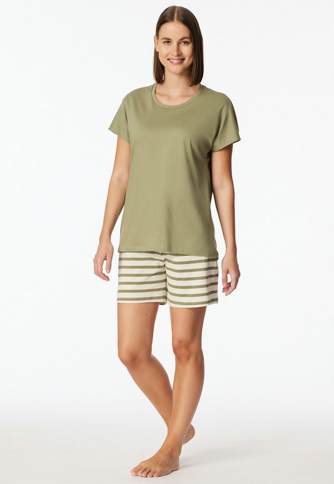 Schiesser Shorty Casual Essentials (2 tlg., 2tlg) mit unifarbenem Shirt und gestreifter Hose