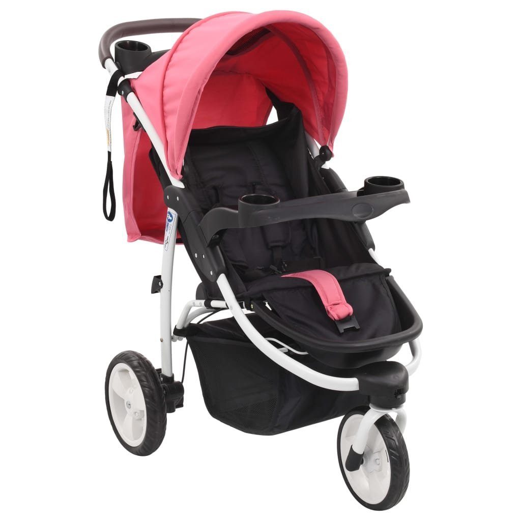Kinder-Buggy 3-Rad-Kinderwagen Rosa und Schwarz