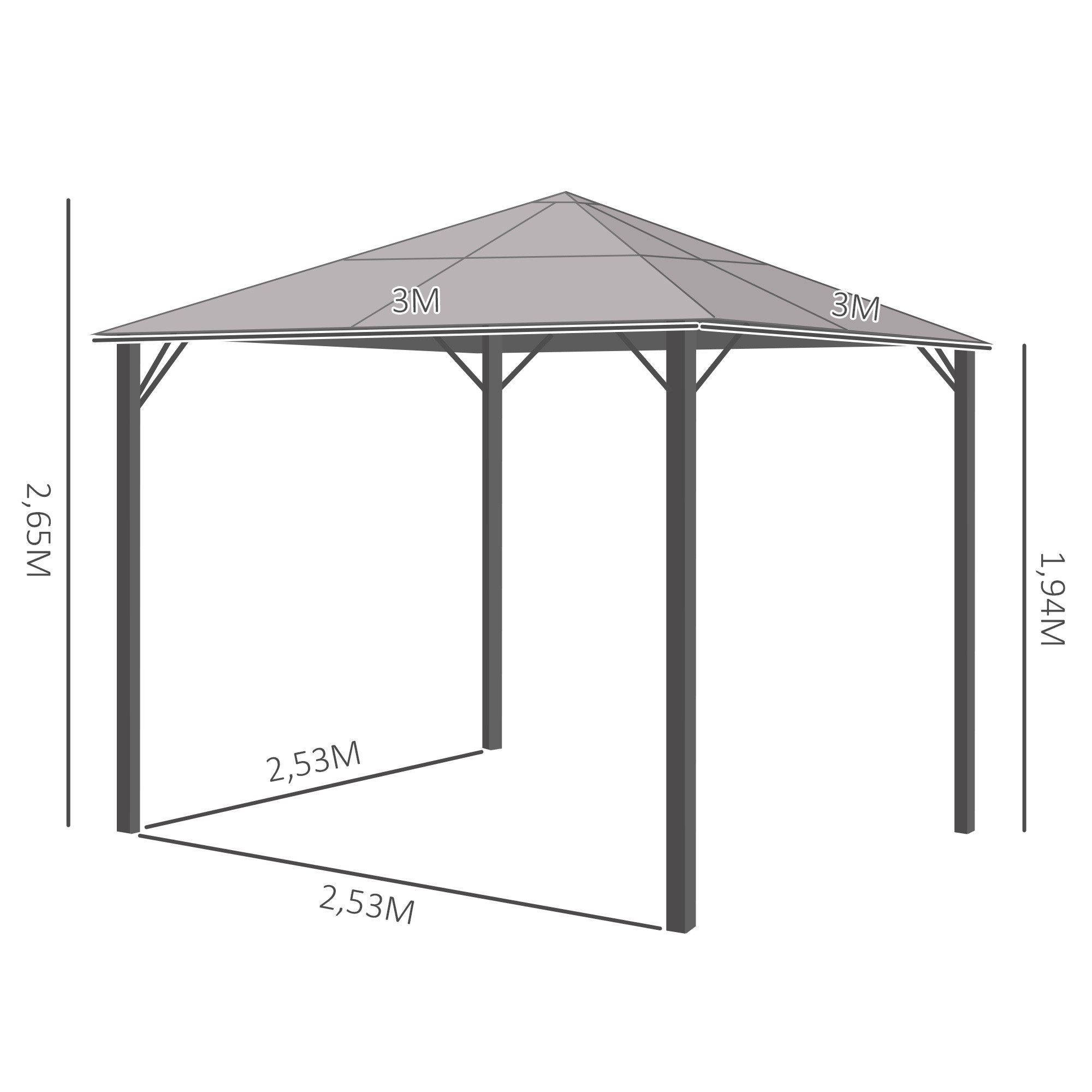 Outsunny Pavillon mit Seitenteilen, PC Dach, mit 4 Seitenteilen, (Partyzelt, Gartenpavillon), für Garten, Balkon, Grau