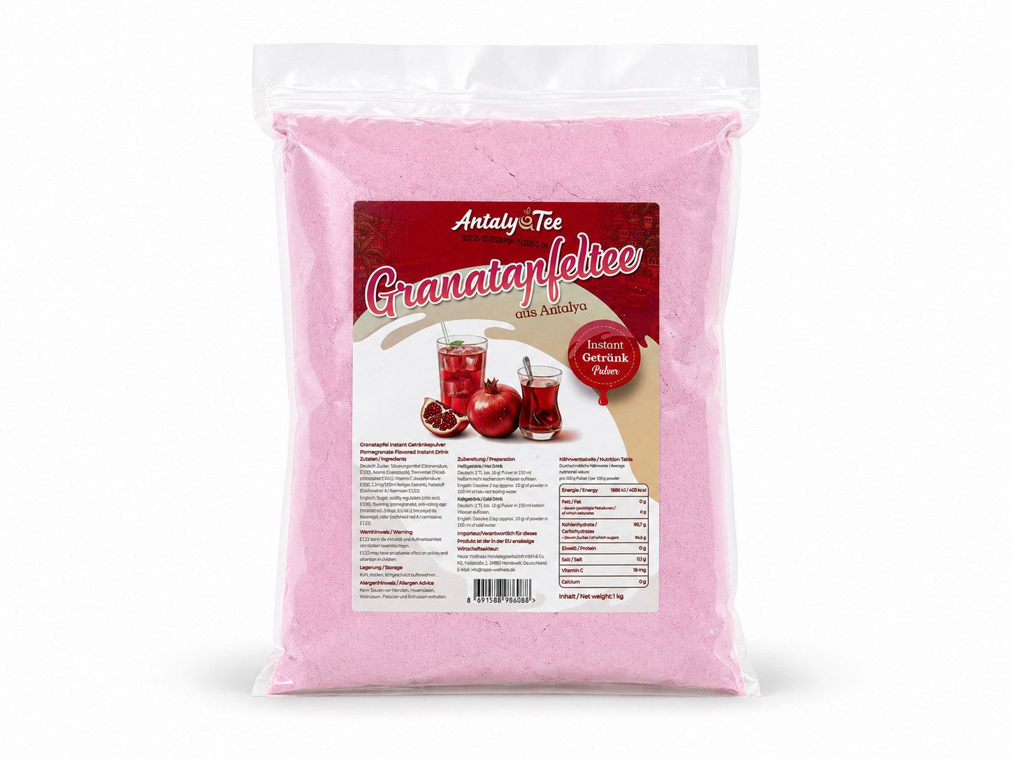 Tee Türkischer Granatapfeltee Getränkepulver 1 kg aus Antalya, schnell löslich, feines Pulver, aus Antalya