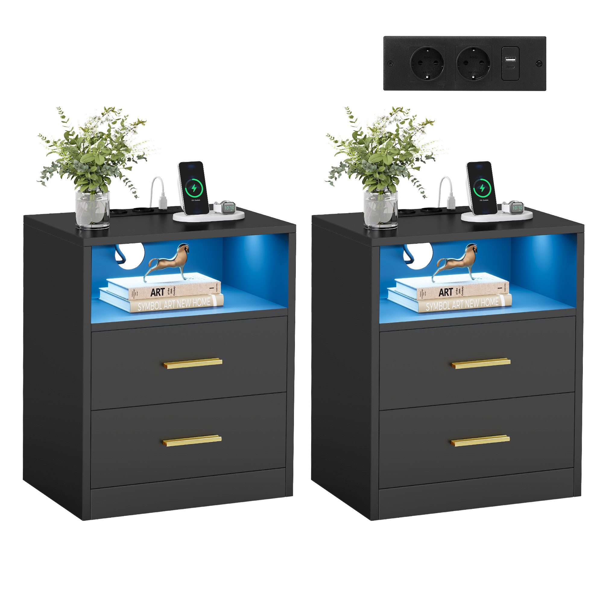 VASAGLE Nachttisch, Beistelltisch mit Schubladen, Nachttisch aus Holz, Massivholzbeine