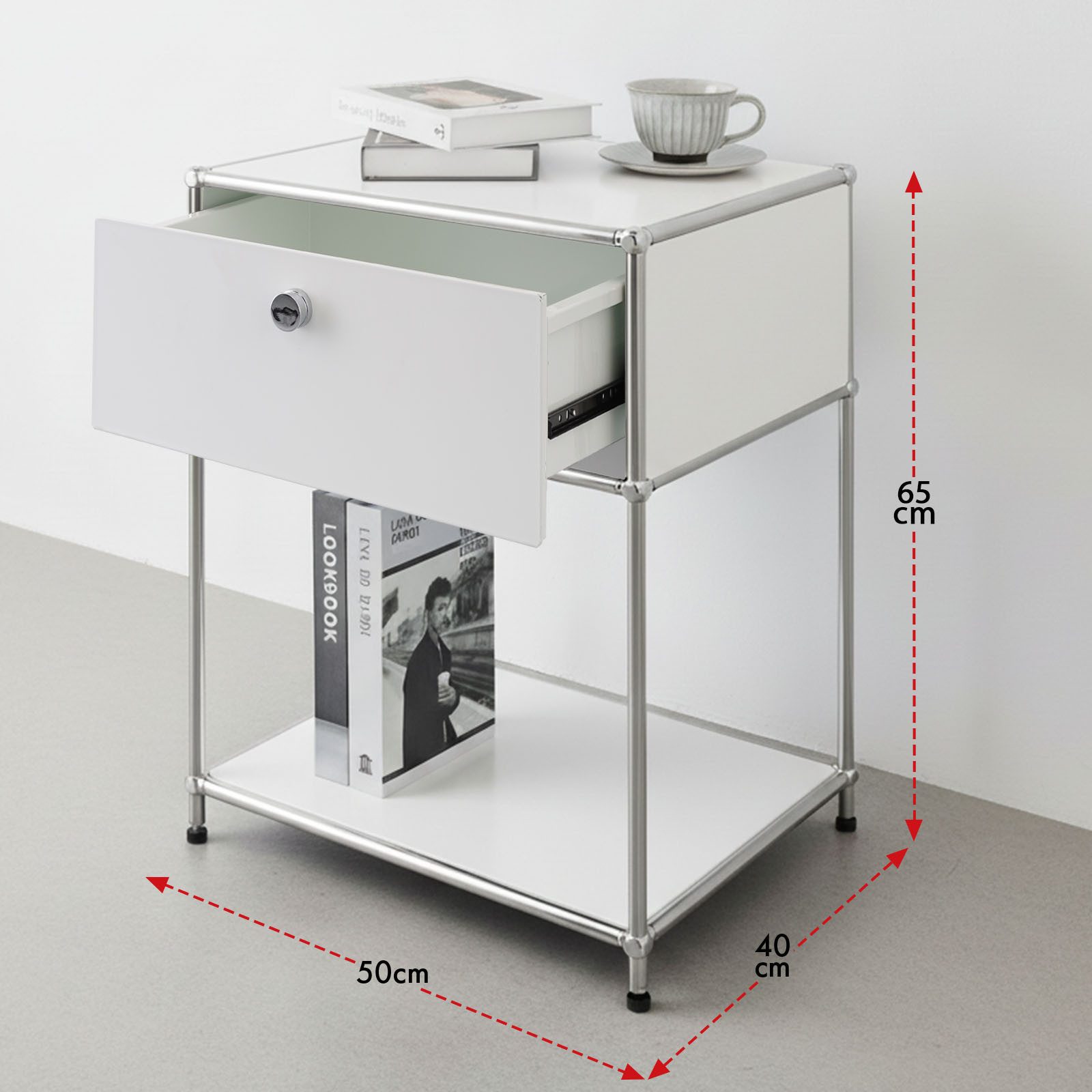 Floordirekt Beistelltisch Concept Epure MK-139, B50 × T40 × H65 cm, verschließbare Schublade (modular, kratzfeste Pulverbeschichtung), Beistellregal mit verchro – Bild 3 von 5