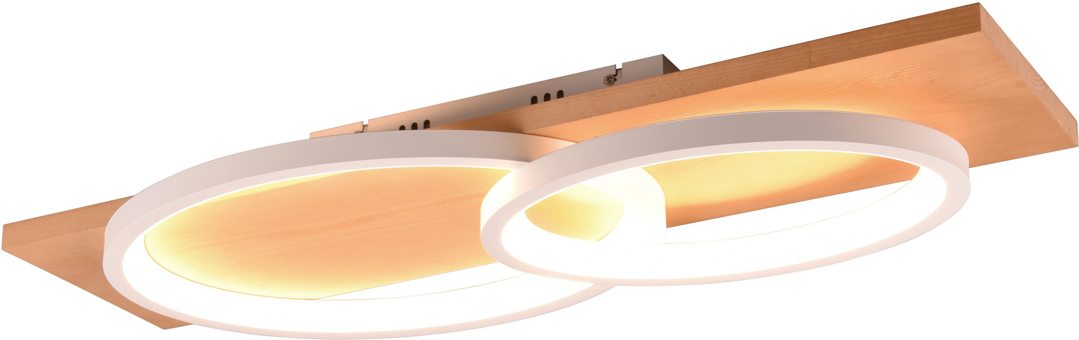 TRIO Leuchten LED Deckenleuchte BARCA, dimmbare Deckenlampe aus Holz & Metall mit indirektem Licht, Dimmfunktion, mehrere Helligkeitsstufen, LED fest integriert, Warmweiß, LED warmweiß & 3500 Lumen, für Wand- und Deckenmontage, 3 Dimmstufen