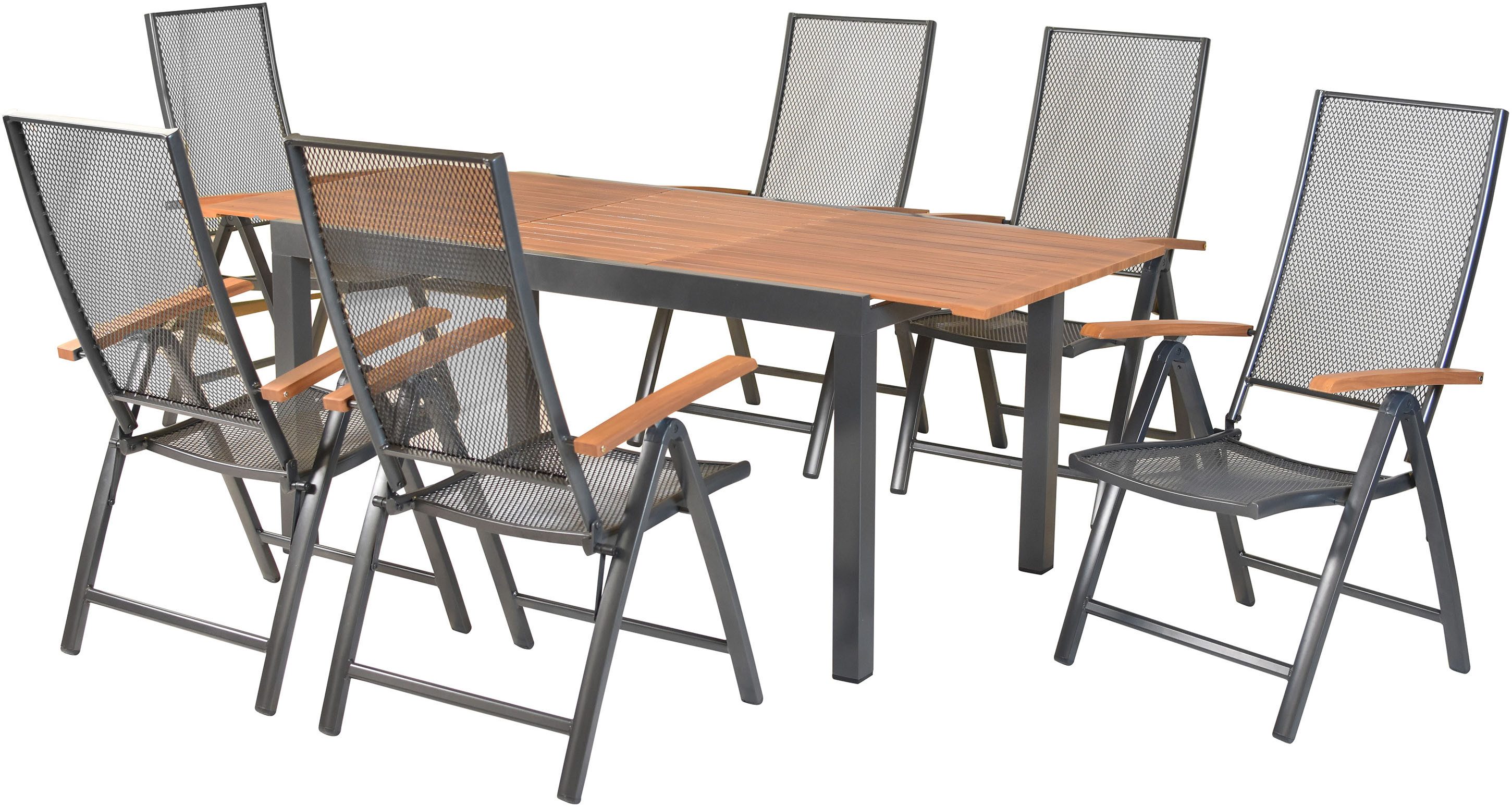 MERXX Garten-Essgruppe »Thasos«, (Set, 7-tlg), folierte Armlehnen und Tischplatte in Holzoptik