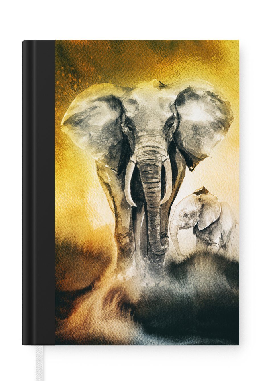MuchoWow Notizbuch Elefant - Aquarellfarbe - Gelb, Journal, Merkzettel, Tagebuch, Notizheft, A5, 98 Seiten, Haushaltsbuch