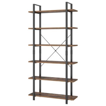 Homfa Standregal, schwarz Bücherregal Küchenregal 6 Ebenen Metall Holz 210cm