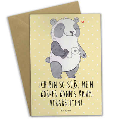 Mr. & Mrs. Panda Grußkarte Panda Insulinpumpe - Gelb Pastell - Geschenk, Grußkarte, Diabetes mel, Hochglänzende Veredelung