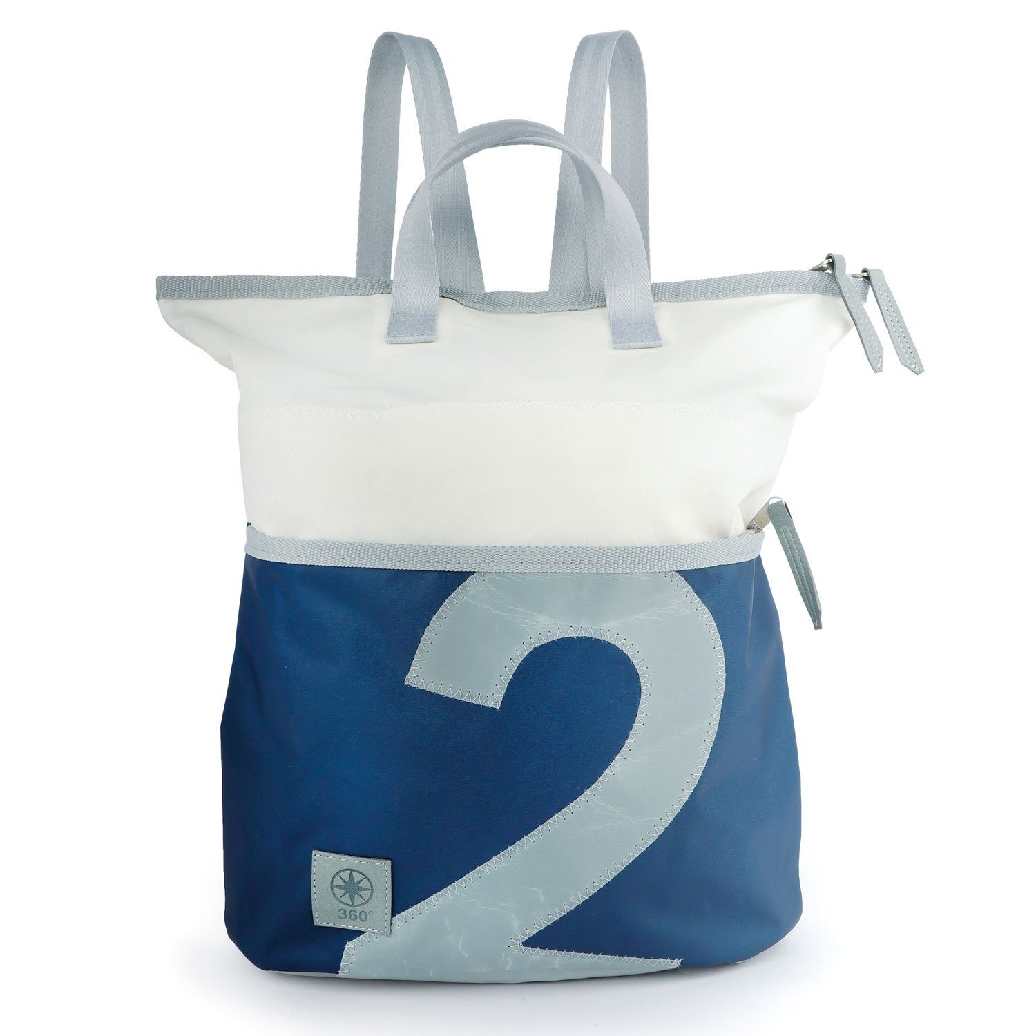 360Grad Freizeittasche Ketsch Mini Rucksack Segeltuch weiß-blau, Zahl grau