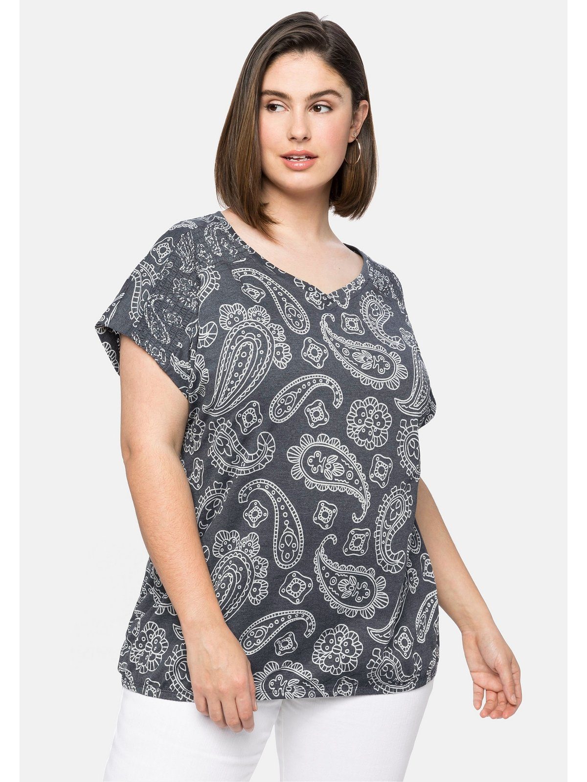 Größen und Große Smokdetails Paisley-Ausbrennermuster Sheego mit T-Shirt