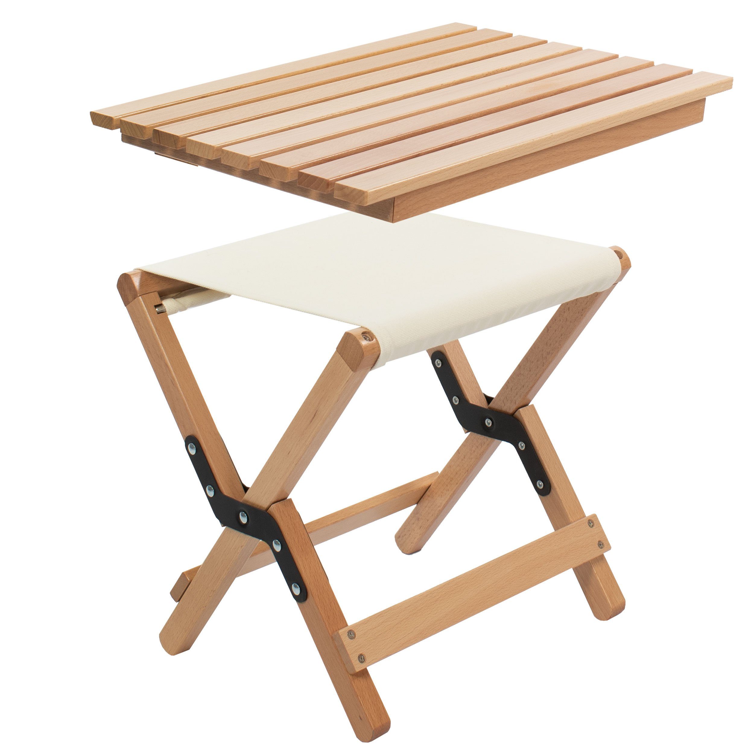 osoltus Campingstuhl osoltus Holz Falthocker 2 in 1 Hocker und Beistelltisch Van natur