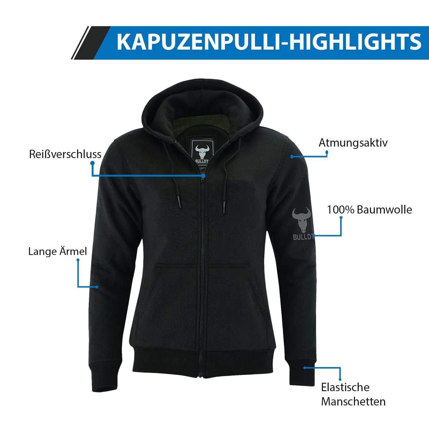 mit German BLD1300 Damen Hoodie Wear Motorradjacke Protektoren Aramid Motorrad Schwarz Hoodie