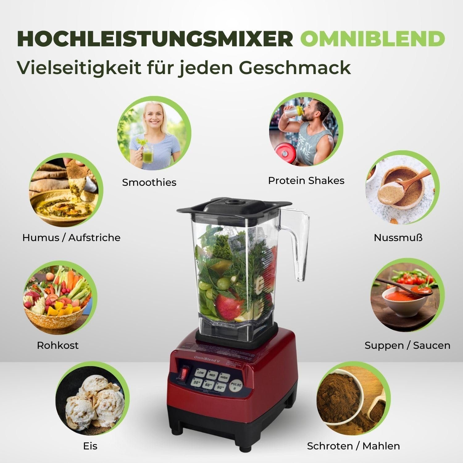 OmniBlend Standmixer JTC Omniblend V Hochleistungsmixer Standmixer Smoothiemaker 1,5Liter, 1200,00 W