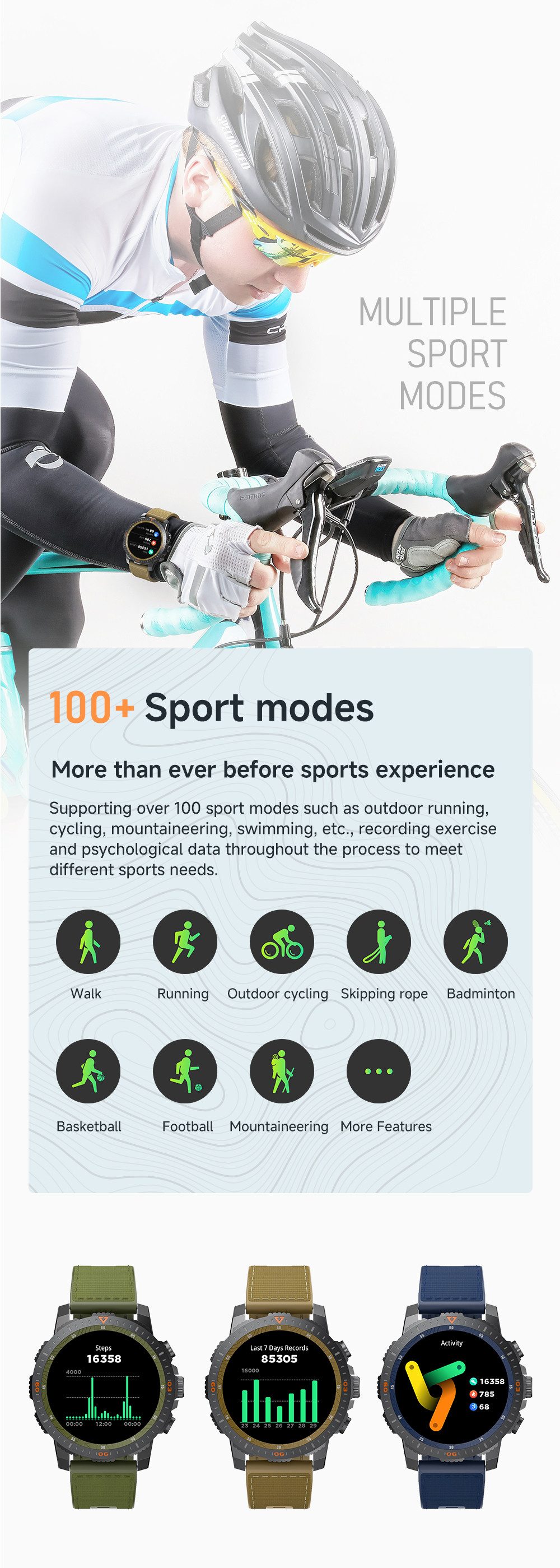 Valdus Herren’s IP68 Wasserdicht Fitness-Tracker Smartwatch (1.43 Zoll, Android / iOS), mit Herzfrequenz- Blutdruck-Schlaf-& Schrittüberwachung 100 Sportmodi