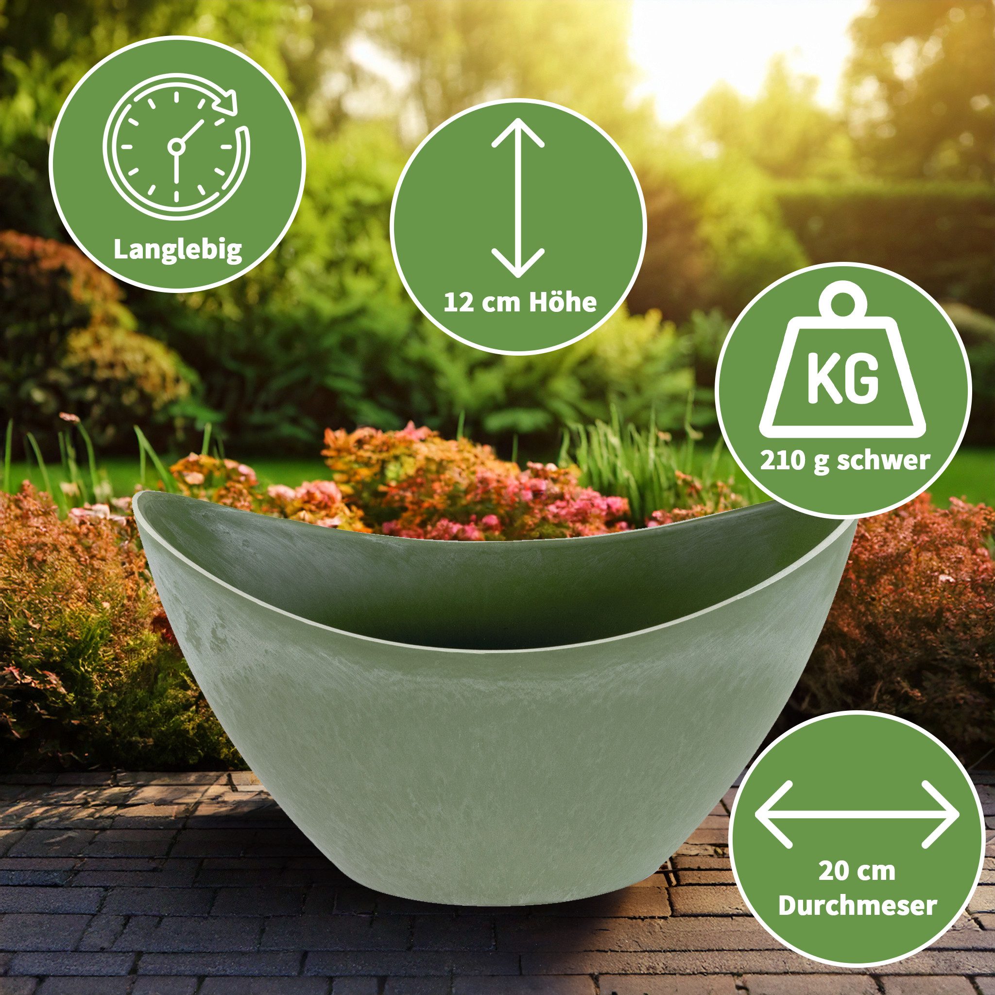 matches21 HOME & HOBBY Blumentopf Hohe Pflanzschale oval Vintage oliv-grün günstig online kaufen