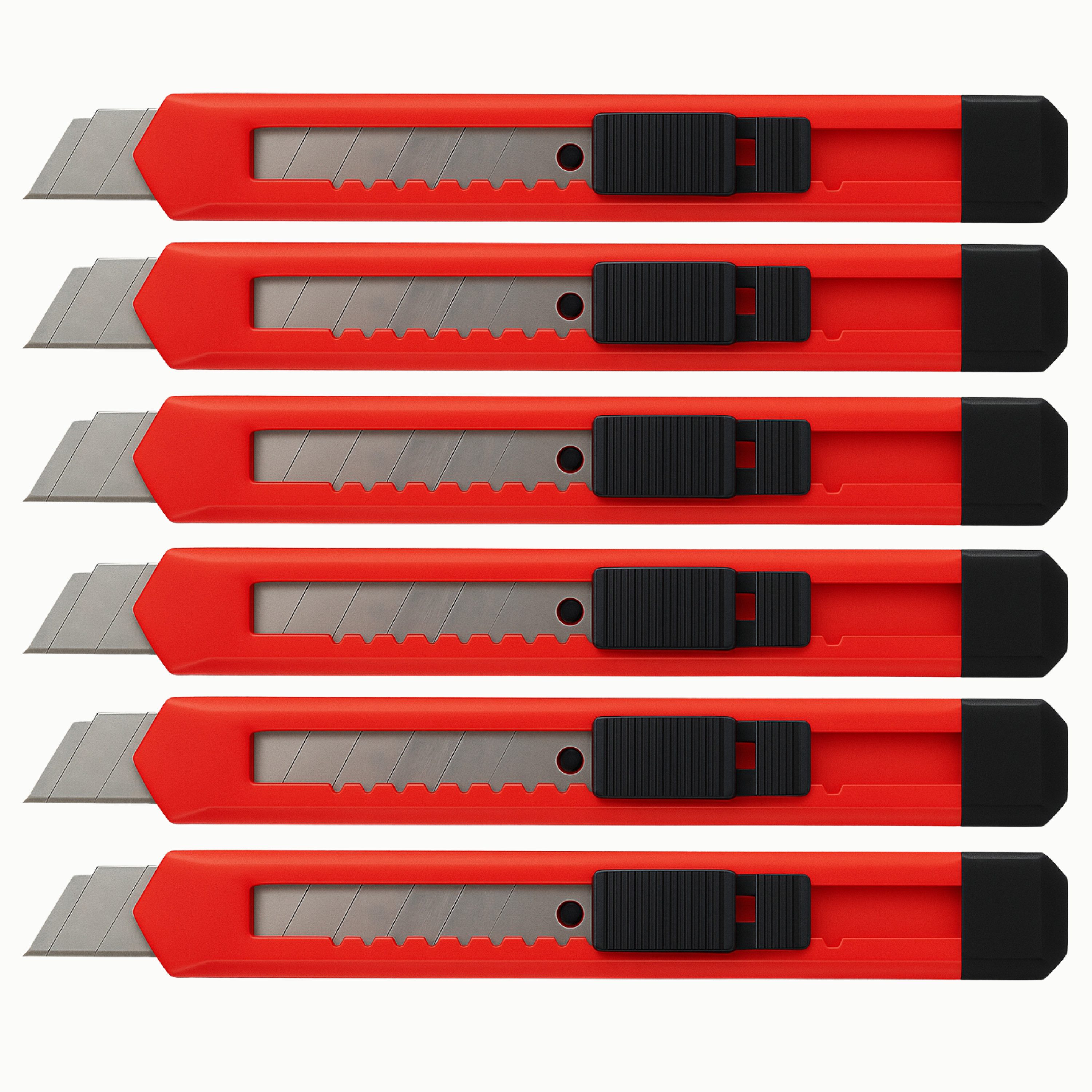 varivendo Cuttermesser Cuttermesser 9mm Klinge Rot 6er-Set für präzise Schnitte, (Mehrteiliges Set, 6-tlg., 6-teilig), Cutter Messer Teppichmesser Bastelmesser Universalmesser