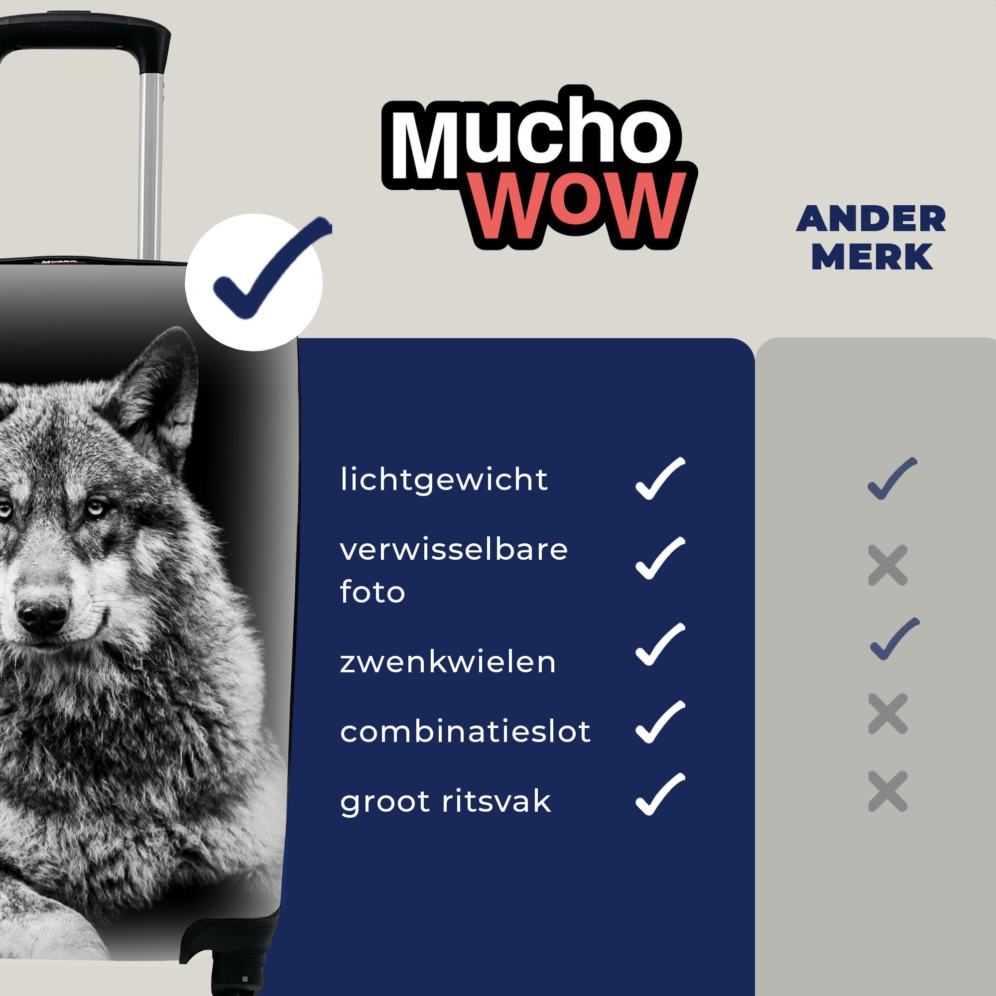 Wildlife mit Trolley, Reisetasche Handgepäck - Reisekoffer Weiß, rollen, Rollen, Handgepäckkoffer - 4 - Ferien, für MuchoWow Wolf Schwarz
