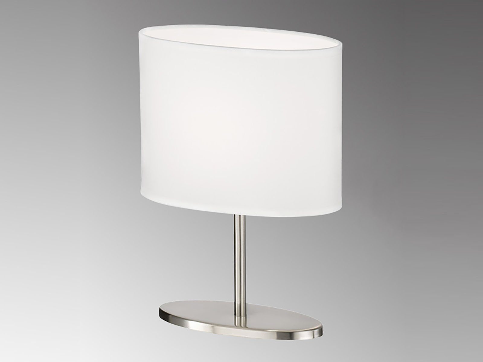 FHL easy! LED Nachttischlampe, LED wechselbar, Warmweiß, kleine Designklassiker mit Stoff Lampenschirm Weiß oval, Höhe 27cm Silber-Weiß
