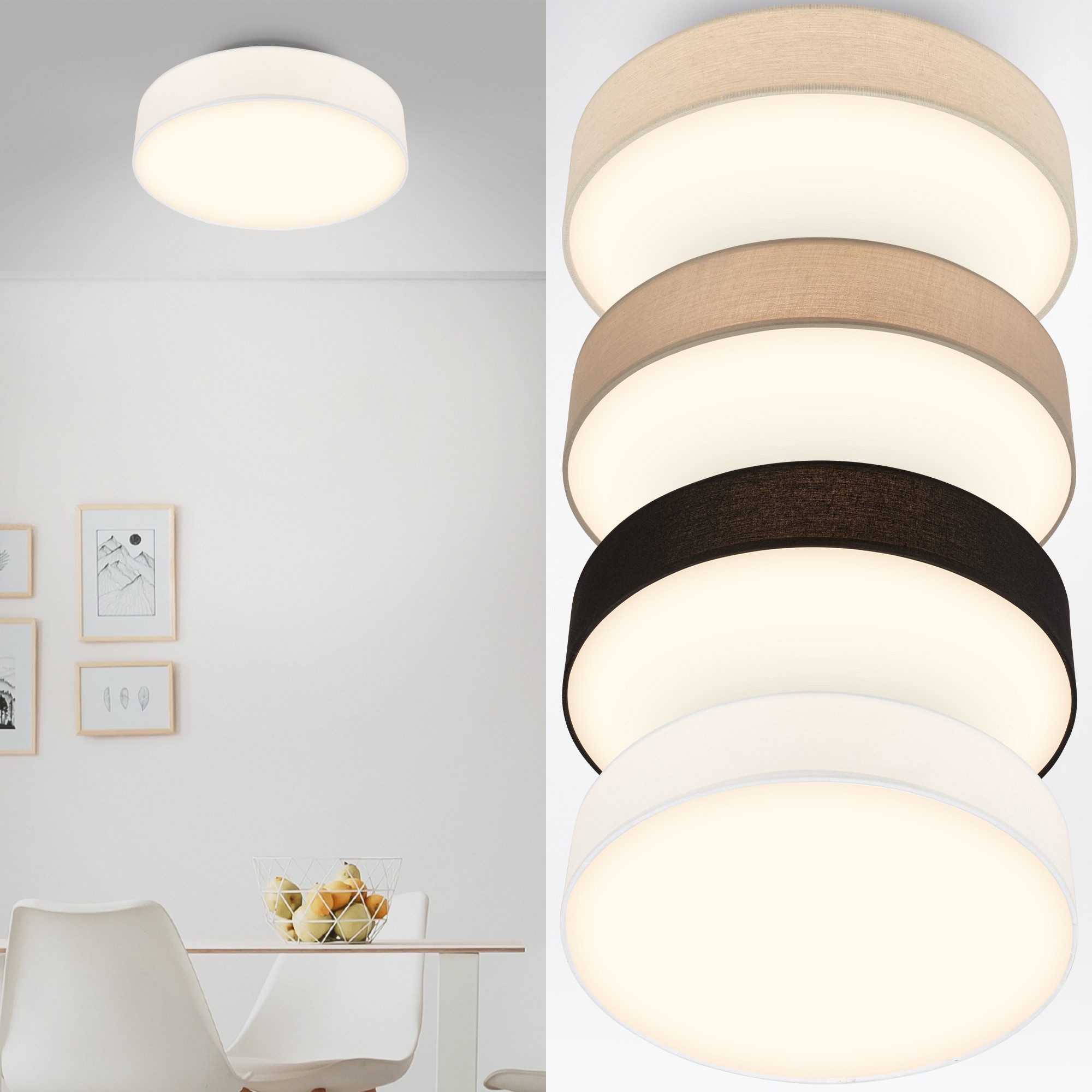 Briloner Leuchten LED Deckenleuchte Stoff-Deckenlampe Textillampe Stoffschirm Wohnzimmer Schlafzimmer, LED fest integriert, 3000K, 30/38x10,5 cm, Wohnzimmer, Schlafzimmer, Flur, Küche