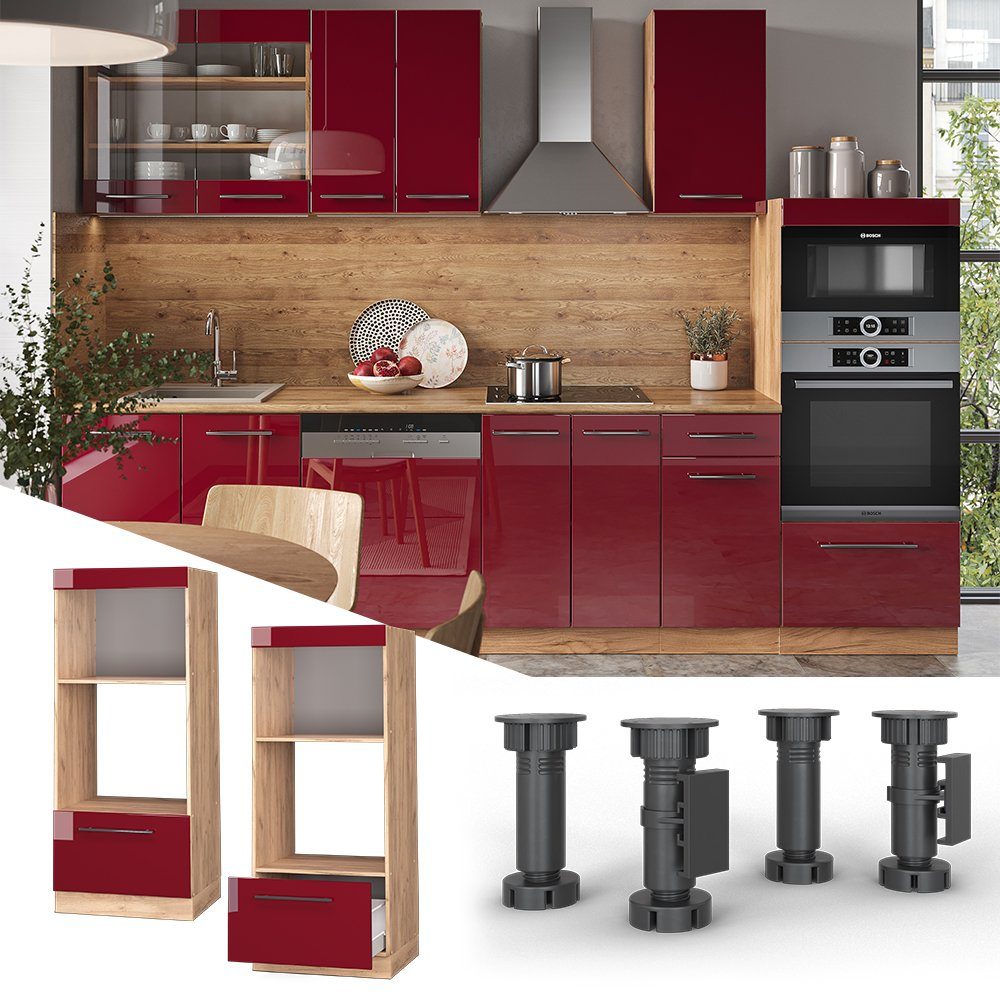 Vicco Mikrowellenumbauschrank Fame-Line, Bordeaux Hochglanz/Goldkraft Eiche günstig online kaufen