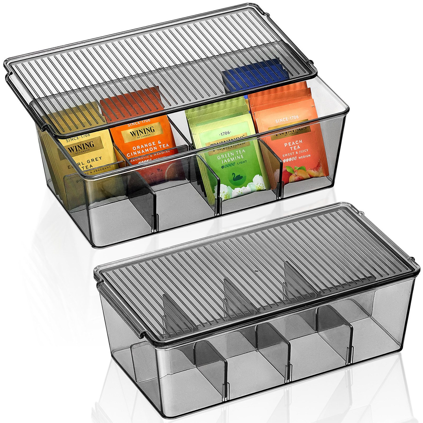 Lifewit Teebox 2 Stück Teebox 16 Fächer mit. Deckel Teebeutel Aufbewahrung Küche., (Set, 1-tlg., 2 x Teebox), Stapelfähig