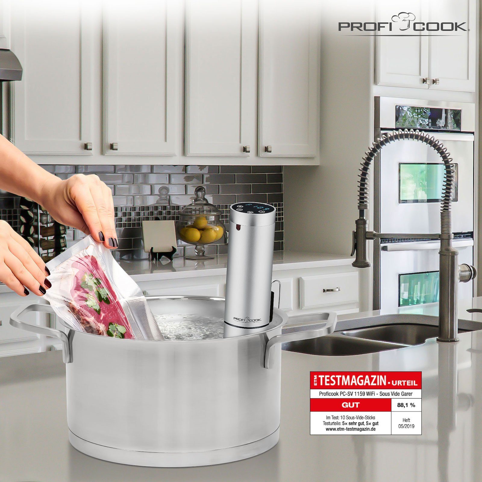 ProfiCook Minibackofen PROFICOOK Sous Vide Stick Alu App-Funktion WLAN 100 Watt SV 1159