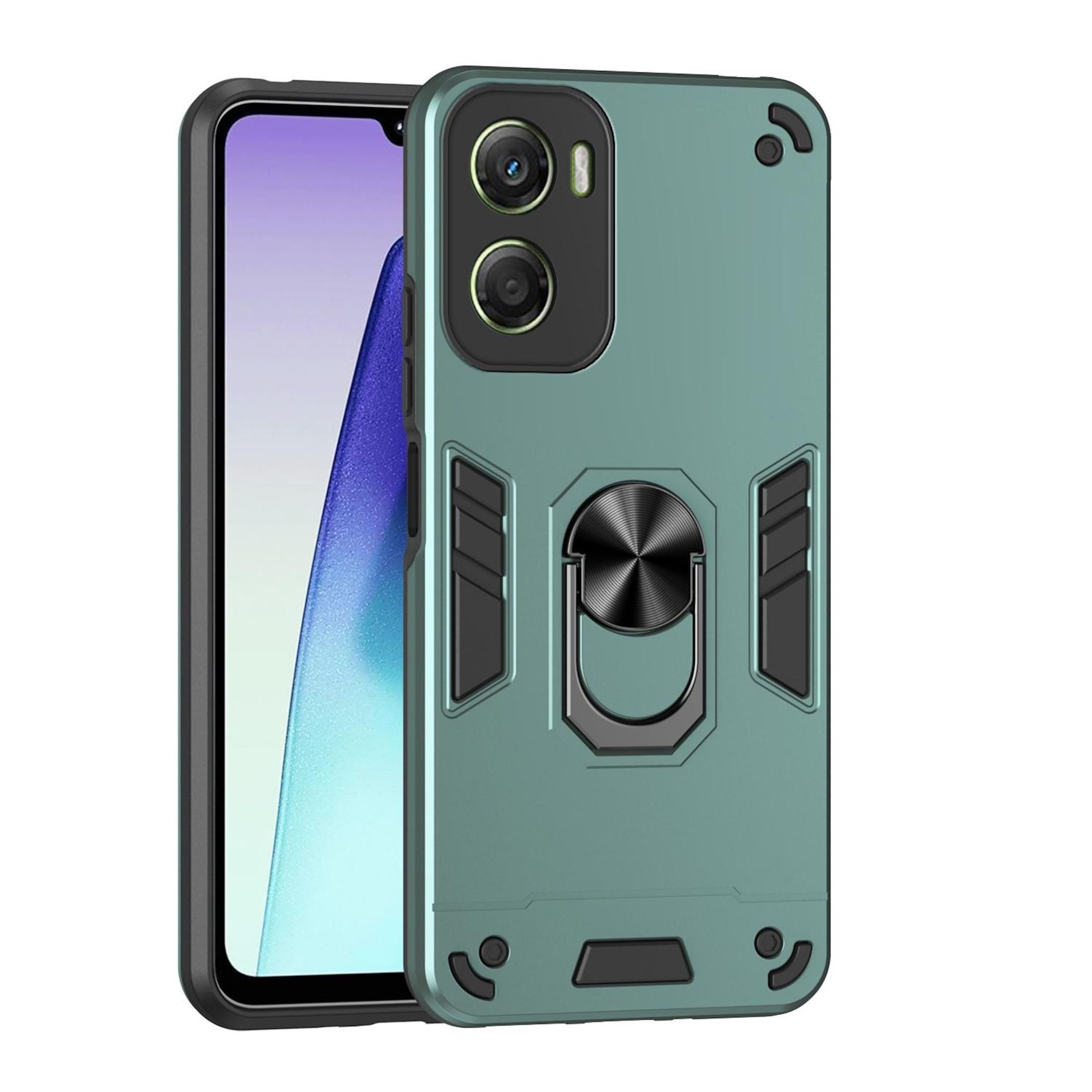 Wigento Handyhülle Für Motorola Moto G06 4G Armor Magnet Ring Schutz Handy Hülle Grün, Stoßfeste Hülle mit 360-Grad-Ringhalter