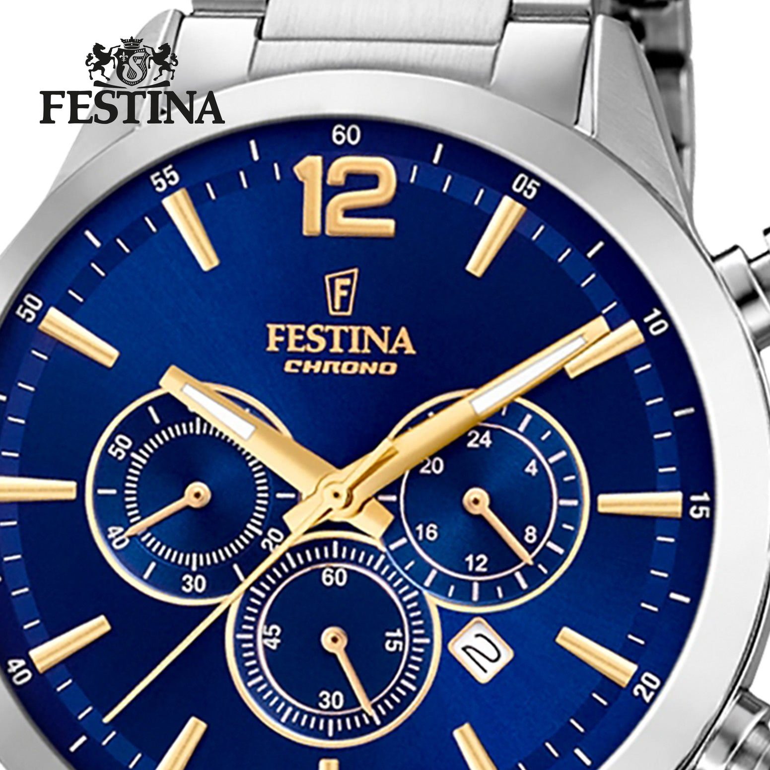 Festina Quarzuhr Festina Herren Uhr F20343/2 Edelstahl, (Chronograph), Herren Armbanduhr rund, Edelstahlarmband silber
