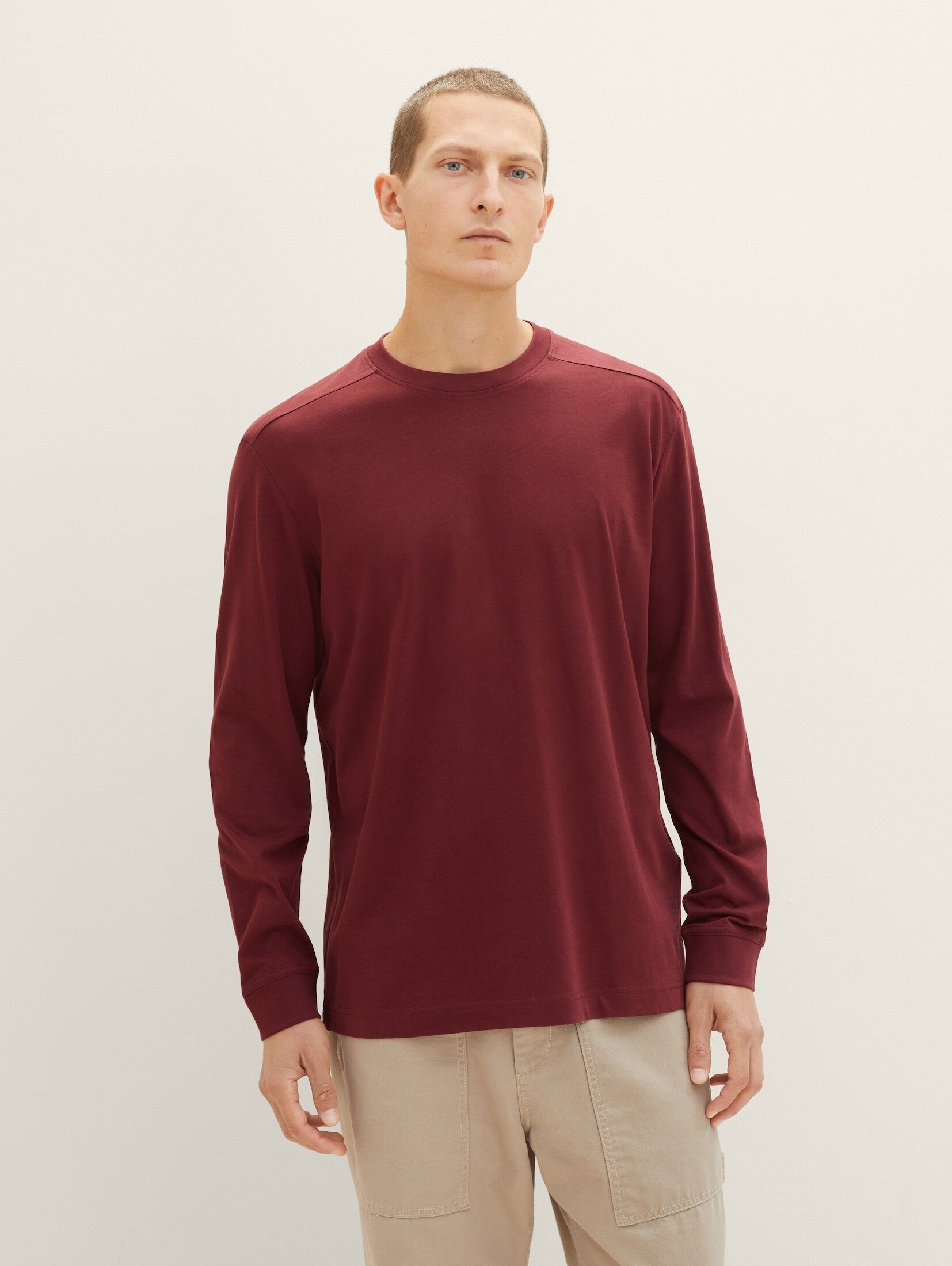 TOM TAILOR T-Shirt Basic Langarmshirt Tawny Port Red
