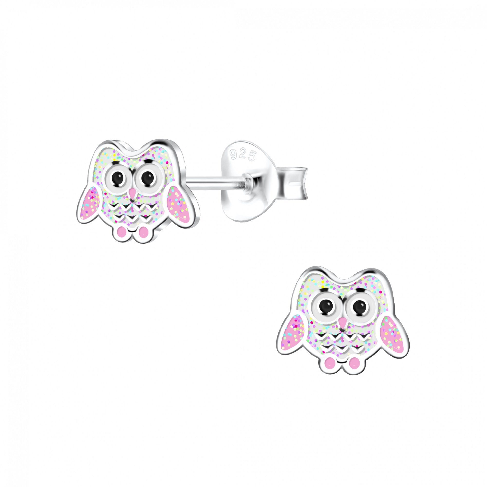 ALEXANDER YORK Paar Ohrstecker EULE rosa Glitzer, 2-tlg. (Ohrstecker), 925 Sterling Silber