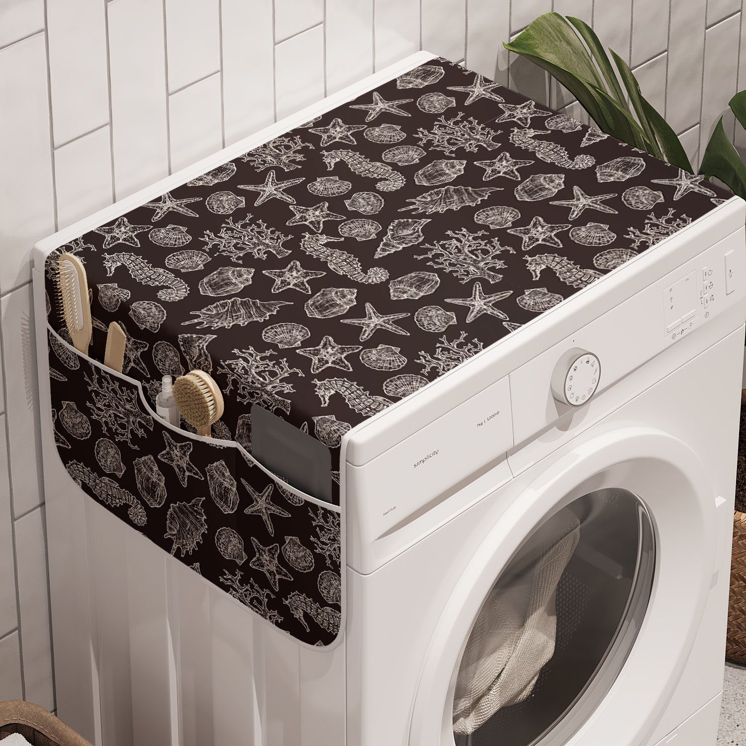 Seetiere Badorganizer Trockner, Anti-Rutsch-Stoffabdeckung Abakuhaus für Waschmaschine Nautisch und Style Vintage