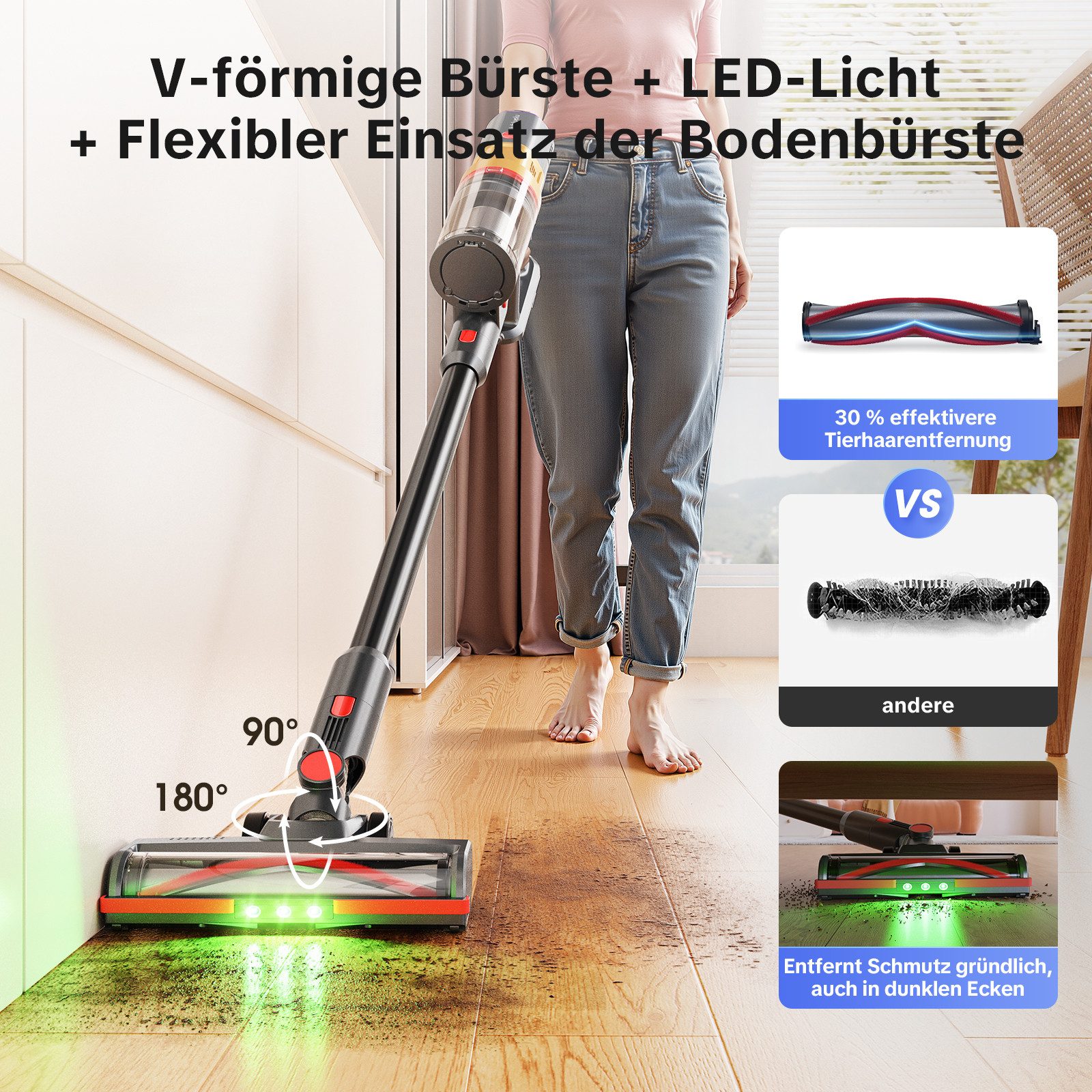 lubluelu Akku-Hand-und Stielstaubsauger X1000 Kabelloser Akku Staubsauger mit 2,5L Absaugstation, 400 W, mit Beutel, 60 Min.,LED Beleuchtung, mit Auto Empty Funktion und Duftbox