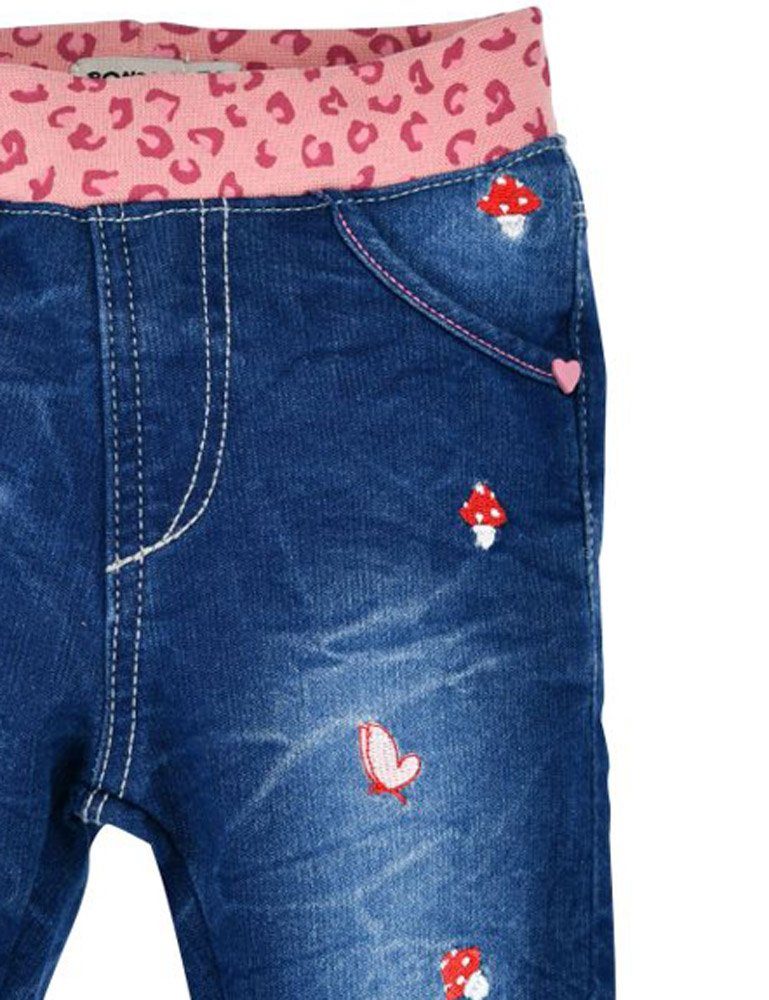 BONDI Schlupfjeans Lange Jeans "Katze" für Mädchen 86517, Elastische Kinder  Jogg Denim Schlupfhose - Blau Rosa Schlupfhose, Elastisch